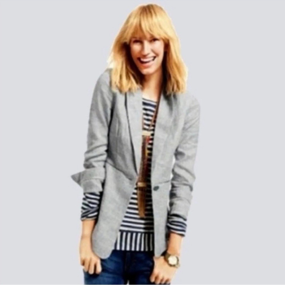 Vintage Cabi 215 Linen Gray Blue Jacket Size 6